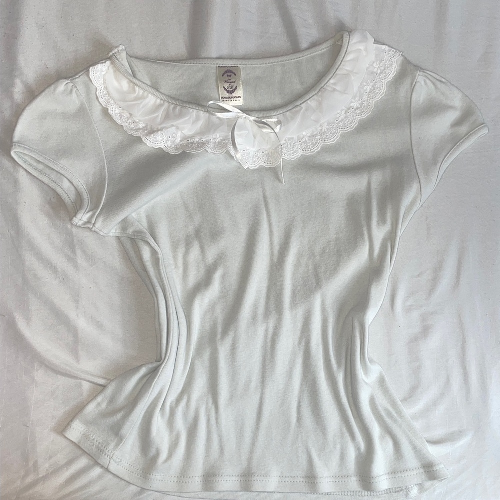 White Bow Lace Collar Top - Coquette style